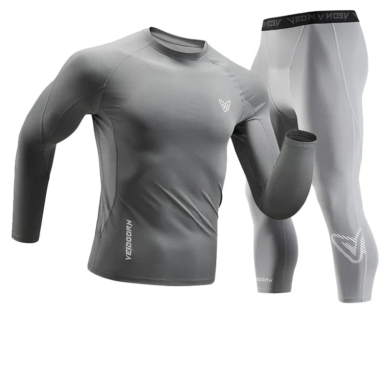 Veidoorn Men's Workout Sports Suit – Quick-Drying High-Elasticity Compression Set