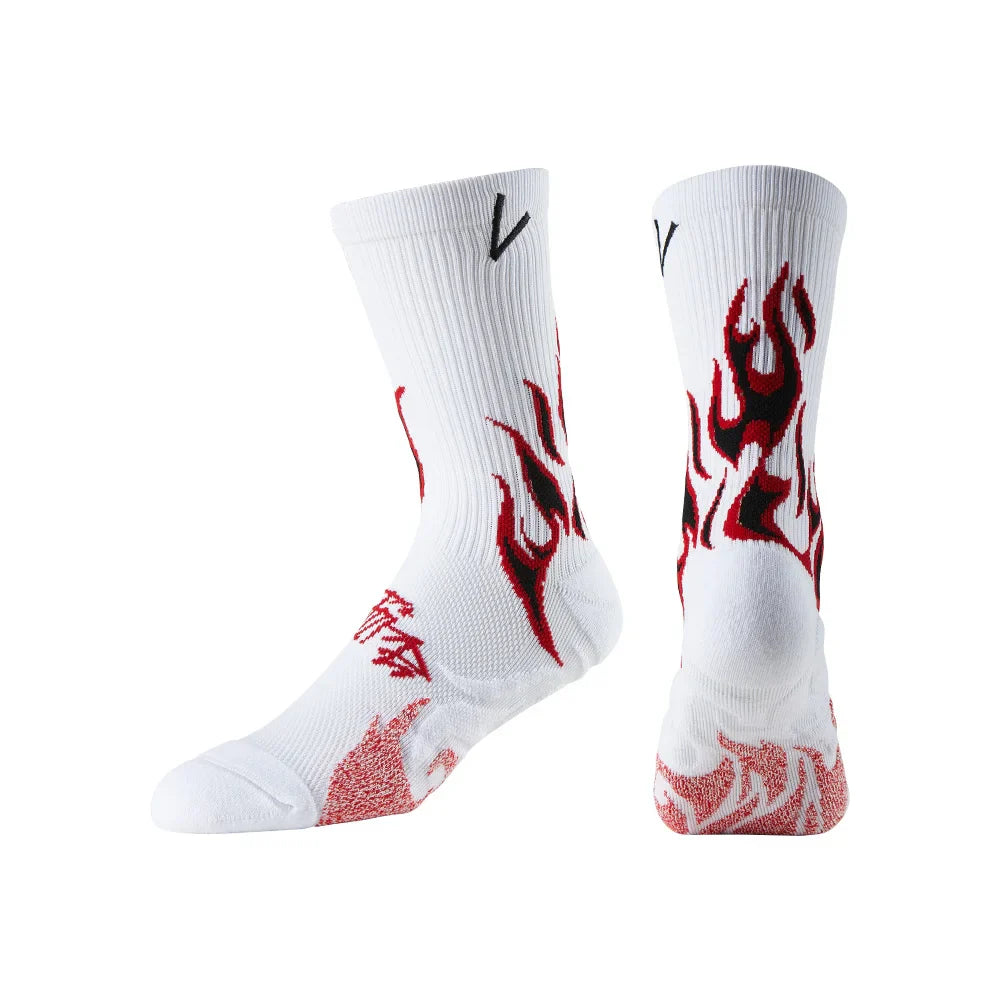 Veidoorn Fire Pattern Running Socks – Breathable Cushioned Compression with Arch Support